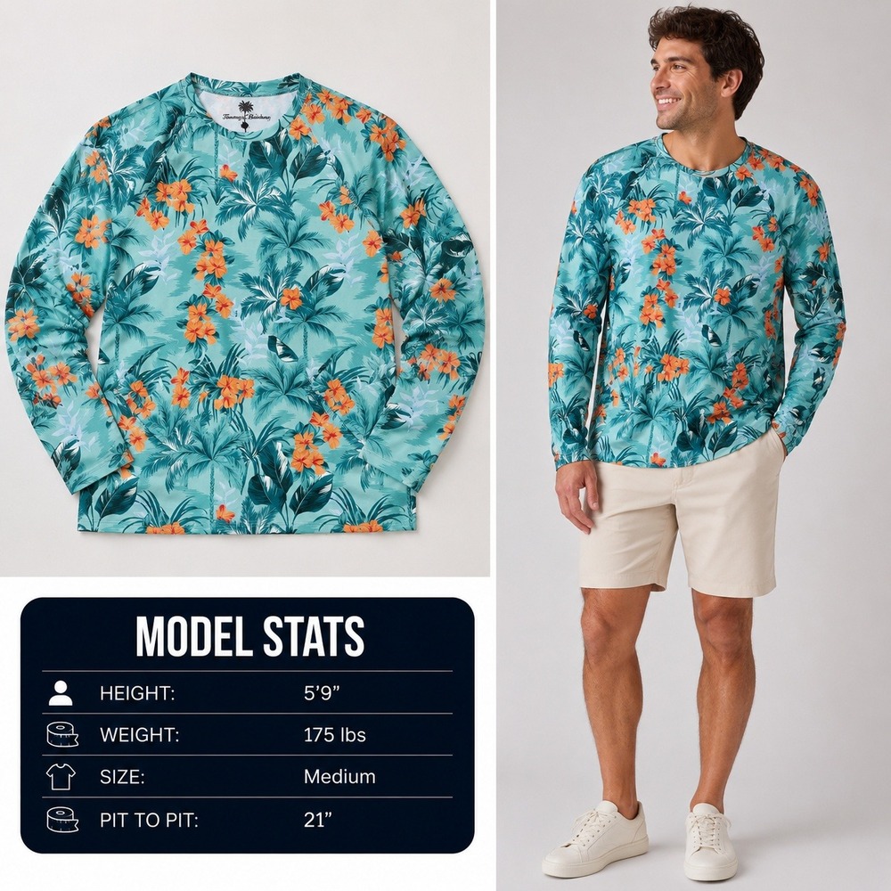 Robert Graham Tropical Forest Rash Guard Mens Medium Green Floral UPF 50+ 994